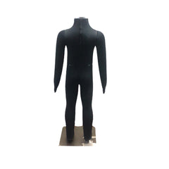 Black wetsuit on a mannequin against a white background