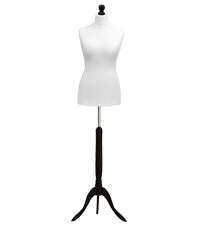 Display Guru Female Uk Size 16/18 Dressmakers Tailors Dummy Mannequin, White Torso Bust With Black Wood Tripod Stand