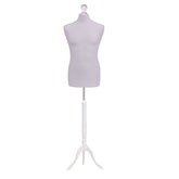 Display Guru Male Dressmakers Tailors Dummy Mannequin, Silver Torso Bust with White Wood Tripod Stand