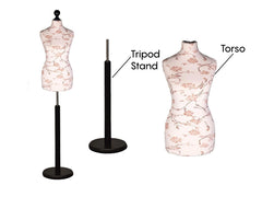 Display Guru Female Uk Size 10/12 Dressmakers Tailors Dummy Mannequin , Brown Flower on cream Torso Bust with Black Wood Round Base