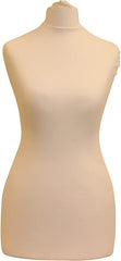 Display Guru Female Uk Size 12/14 Dressmakers Tailors Dummy Mannequin , Cream Torso Bust with Light Wood Round Base