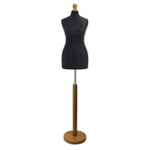 Black Tailors Dummy with a Light Wood Round Stand and Thistle.