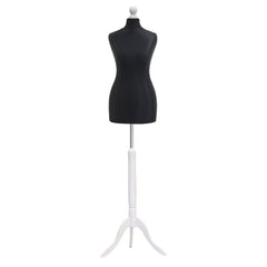 Display Guru Female Uk Size 16/18 Dressmakers Tailors Dummy Mannequin, Black Torso Bust With White Wood Tripod Stand