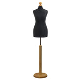Display Guru Female Uk Size 18/20 Dressmakers Tailors Dummy Mannequin Black Torso Bust with Light Wood Round Base