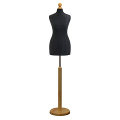 Display Guru Female Uk Size 18/20 Dressmakers Tailors Dummy Mannequin Black Torso Bust with Light Wood Round Base