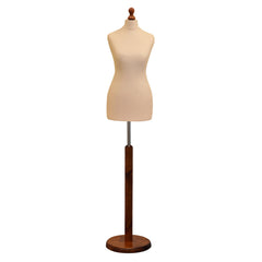 Display Guru Female Uk Size 12/14 Dressmakers Tailors Dummy Mannequin , Cream Torso Bust with Dark Wood Round Base