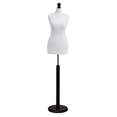 Display Guru Female Uk Size 12/14 Dressmakers Tailors Dummy Mannequin , White Torso Bust with Black Wood Round Base