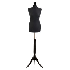 Display Guru Uk Size 8/10 Female Dressmakers Tailors Dummy Mannequin, Black Torso Bust With BlackWood Tripod Stand
