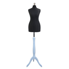 Display Guru Female Uk Size 10/12 Dressmakers Tailors Dummy Mannequin, Black Torso Bust With Silver wood Tripod Stand
