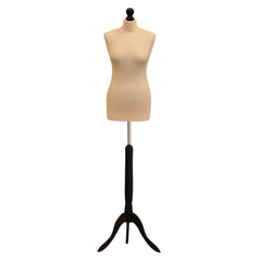 Display Guru Female Uk Size 6/8 Dressmakers Tailors Dummy Mannequin, Cream Torso Bust With Black Wood Tripod Stand