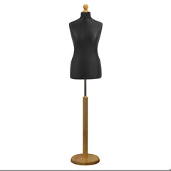 Display Guru Female Uk Size 12/14 Dressmakers Tailors Dummy Mannequin , Black Torso Bust with Light Wood Round Base