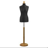 Display Guru Female Uk Size 10/12 Dressmakers Tailors Dummy Mannequin , Black Torso Bust with Light Wood Round Base
