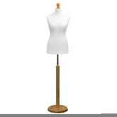 Display Guru Female Uk Size 8/10 Dressmakers Tailors Dummy Mannequin , White Torso Bust with Light Wood Round Base