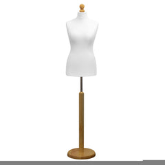 Display Guru Female Uk Size 8/10 Dressmakers Tailors Dummy Mannequin , White Torso Bust with Light Wood Round Base