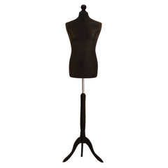 Display Guru Male Dressmakers Tailors Dummy Mannequin, Black Torso Bust With Black Wood Tripod Stand
