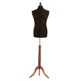 Display Guru Male Dressmakers Tailors Dummy Mannequin, Black Torso Bust With Dark Wood Tripod Stand