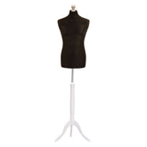 Display Guru Male Dressmakers Tailors Dummy Mannequin, Black Torso Bust With White Wood Tripod Stand