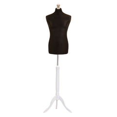 Display Guru Male Dressmakers Tailors Dummy Mannequin, Black Torso Bust With White Wood Tripod Stand