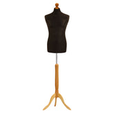 Display Guru Male Dressmakers Tailors Dummy Mannequin, Black Torso Bust With Light Wood Tripod Stand