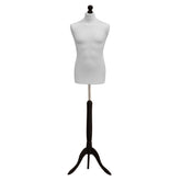 Display Guru Male Dressmakers Tailors Dummy Mannequin, White Torso Bust With Black Wood Tripod Stand