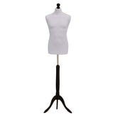 Display Guru Male Dressmakers Tailors Dummy Mannequin, Silver Torso Bust with Black Wood Tripod Stand