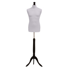 Display Guru Male Dressmakers Tailors Dummy Mannequin, Silver Torso Bust with Black Wood Tripod Stand