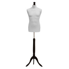 Display Guru Male Dressmakers Tailors Dummy Mannequin, White Torso Bust With Black Wood Tripod Stand