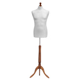 Display Guru Male Dressmakers Tailors Dummy Mannequin, White Torso Bust With Dark Wood Tripod Stand
