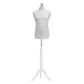 Display Guru Male Dressmakers Tailors Dummy Mannequin, White Torso Bust With White Wood Tripod Stand