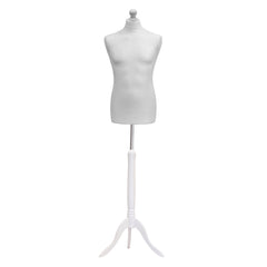 Display Guru Male Dressmakers Tailors Dummy Mannequin, White Torso Bust With White Wood Tripod Stand