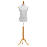Display Guru Male Dressmakers Tailors Dummy Mannequin, White Torso Bust With Light Wood Tripod Stand