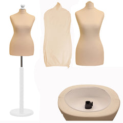 Display Guru Female Uk Size 18/20 Dressmakers Tailors Dummy Mannequin Cream Torso Bust with White Wood Round Base