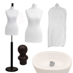Display Guru Female Uk Size 8/10 Dressmakers Tailors Dummy Mannequin , White Torso Bust with Black Wood Round Base
