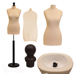 Display Guru Female Uk Size 18/20 Dressmakers Tailors Dummy Mannequin Cream Torso Bust with Black Wood Round Base