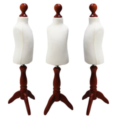 Children Kids Age 1 Tailors Dummy Mannequin, Cream Torso Bust with a Red Wood Tripod Stand