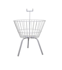 Display Guru White Round Dump Basket Bin Stand Storage Unit with Ticket Card Holder