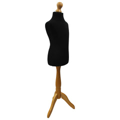 Children Kids Age 6-8 Years Tailors Dummy Mannequin, Black Torso Bust with a Light Wood Tripod Stand