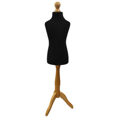 Children Kids Age 5-6 Years Tailors Dummy Mannequin, Black Torso Bust with a Light Wood Tripod Stand