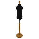 Children Kids Age 2-4 Years Tailors Dummy Mannequin, Black Torso Bust with a Light Wood Round Base