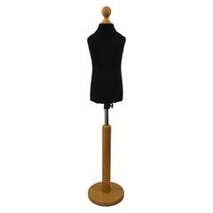 Children Kids Age 2-4 Years Tailors Dummy Mannequin, Black Torso Bust with a Light Wood Round Base