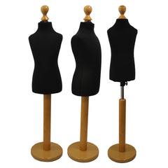 Children Kids Age 2-4 Years Tailors Dummy Mannequin, Black Torso Bust with a Light Wood Round Base