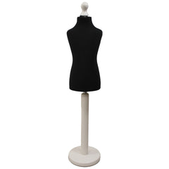 Children Kids Age 6-8 Years Tailors Dummy Mannequin, Black Torso Bust with a White Wood Round Base