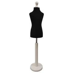 Children Kids Age 6-8 Years Tailors Dummy Mannequin, Black Torso Bust with a White Wood Round Base