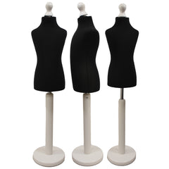 Children Kids Age 6-8 Years Tailors Dummy Mannequin, Black Torso Bust with a White Wood Round Base