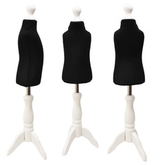 Children Kids Age 1 Tailors Dummy Mannequin, Black Torso Bust with a White Wood Tripod Stand