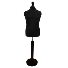 Children's Age 10-12 Years Tailors Dummy Mannequin, Black Torso Bust with a Black Wood Round Base