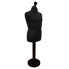 Children's Age 10-12 Years Tailors Dummy Mannequin, Black Torso Bust with a Black Wood Round Base
