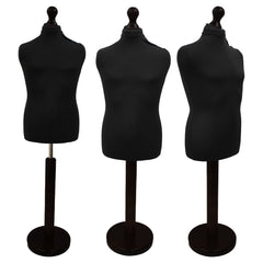 Children's Age 10-12 Years Tailors Dummy Mannequin, Black Torso Bust with a Black Wood Round Base