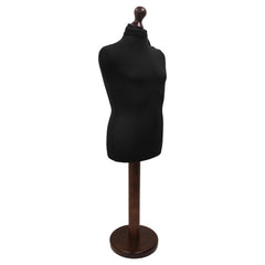 Children's Age 10-12 Years Tailors Dummy Mannequin, Black Torso Bust with a Dark Wood Round Base