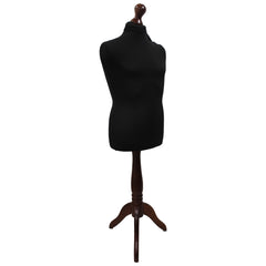 Children's Age 10-12 years Tailors Dummy Mannequin, Black Torso Bust with a Dark Wood Tripod Stand